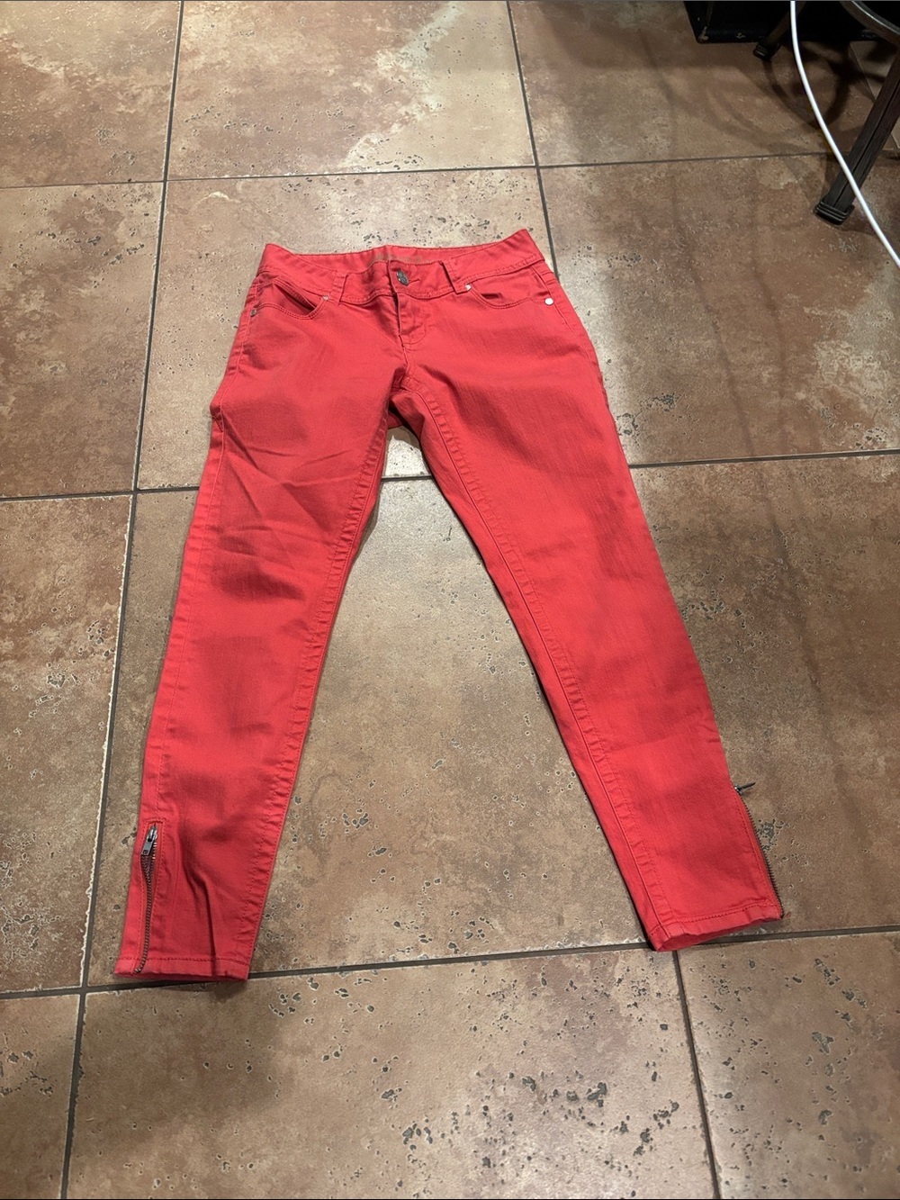 American Rag Coral-Red Skinny Jeans with Ankle Zips